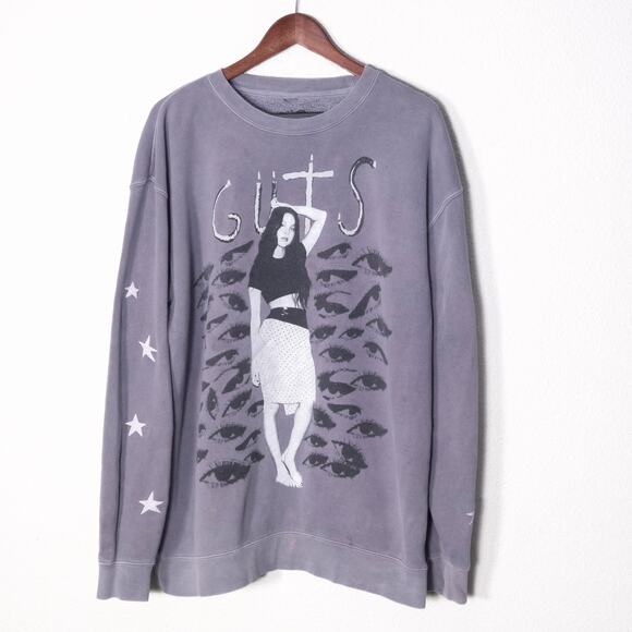 Olivia Rodrigo Women’s GUTS Tour Sweatshirt Purple Graphic Gen Z Pop Culture L - Picture 1 of 7